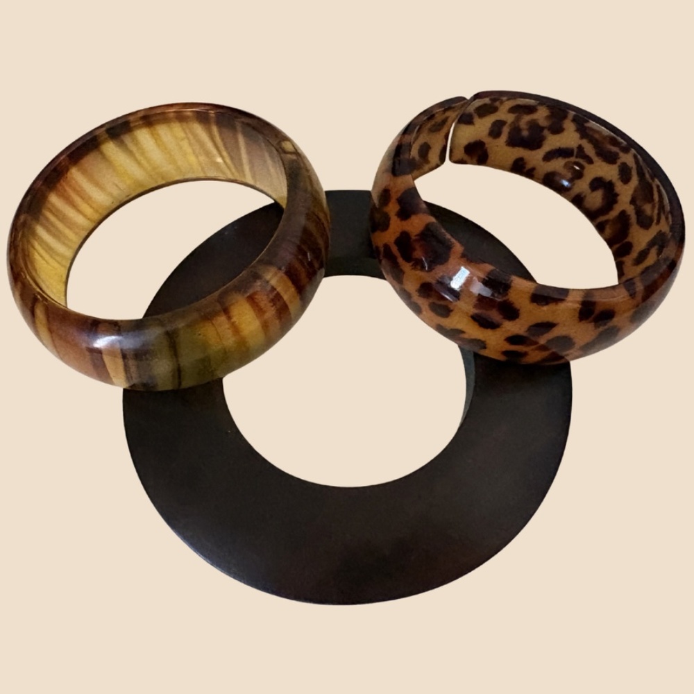 Set of 3 Chunky Tortoiseshell & Wood Boho Bangles